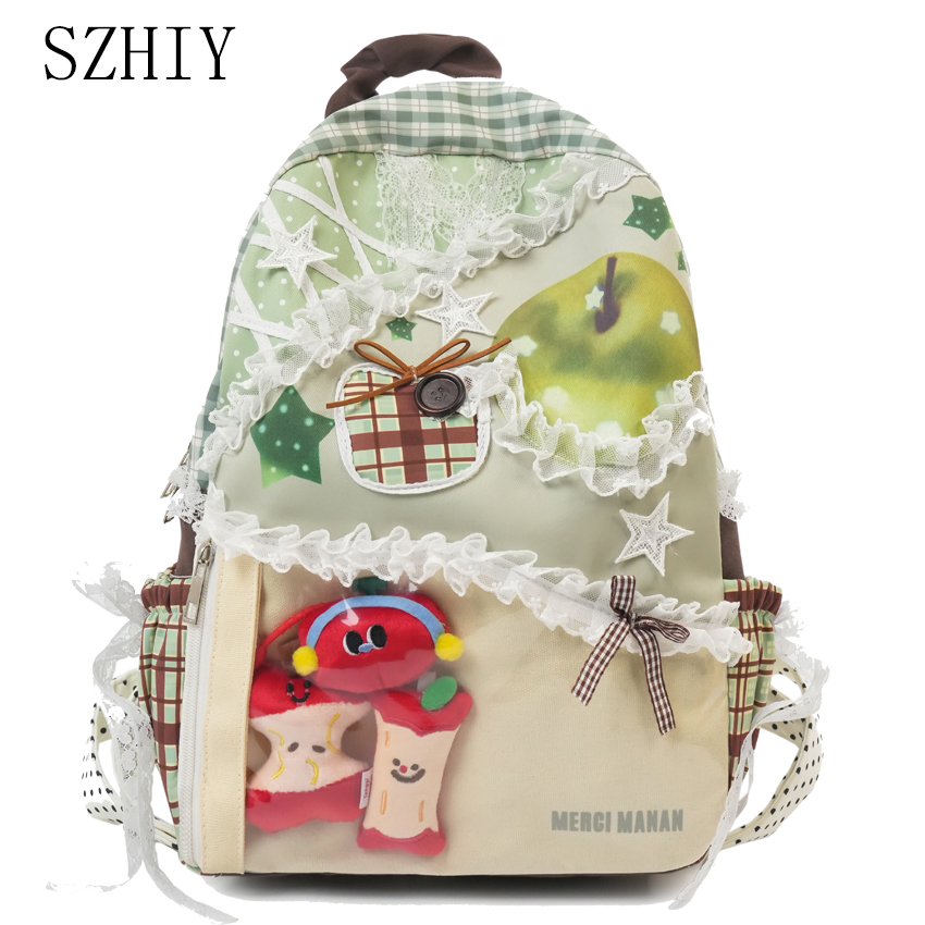 Canvas Backpack Casual - กระเป๋าเป้สะพายหลังสีสันสดใสสำหรับนักศึกษาและผู้หญิง น้ำหนักเบาและจุของได้เยอะ กระเป๋าเป้สะพายหลังลูกไม้น่ารักแบบลำลองสำหรับสะพายไหล่ทั้งสองข้าง